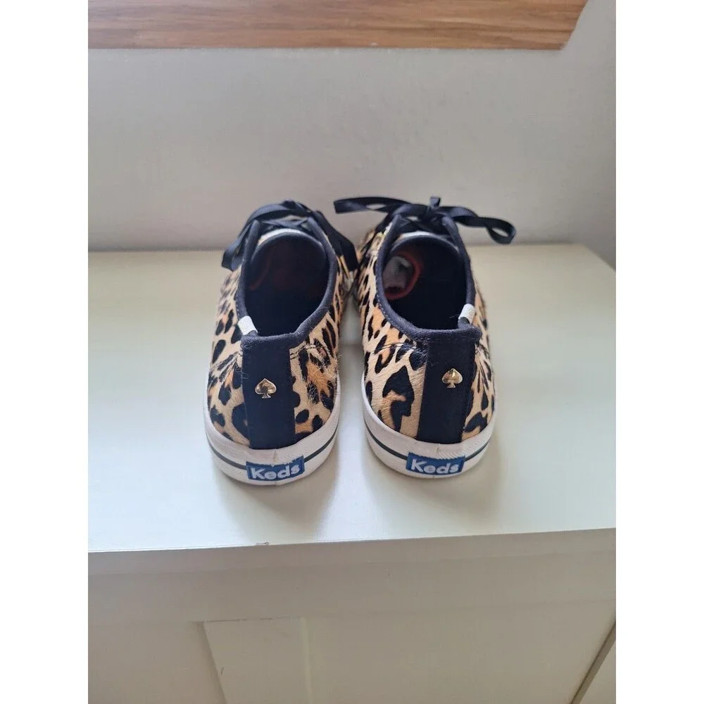 Keds x Kate Spade Collab US 9.5 Leopard Print Low-Top Sneakers Black & Brown